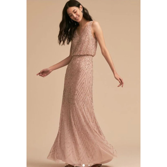 BHLDN Anthropologie Blaise Blush Pink Sheer Chiffon Beaded Maxi Dress Size 2 - Picture 3 of 16